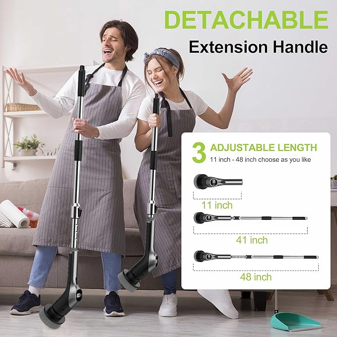 WKY-G3-Electric Spin Scrubber - Upgraded 10-in-1 IPX7 Waterproof Shower Cleaner Brush Retractable Handle &amp 2-Speed for Toilet Bathroom Bathtub Tile Floors Black