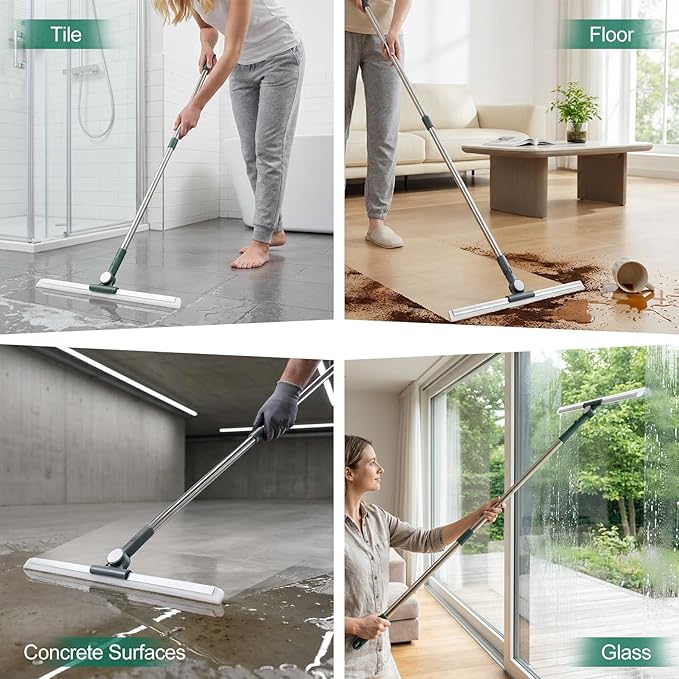 29-49 Telescopic Pole Floor Squeegee for Concrete Floor 21.85 Wide Heavy-Duty Squeegee with Detachable Stiff Brush Large Squeegee Broom for Tile Floor Garage Swimming Pool Bathroom