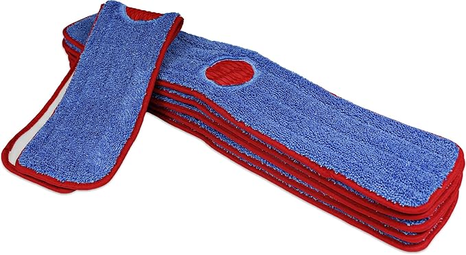 CleanAide Twist Yarn Microfiber Mop Pads with Built-in Scrubber for Spot Cleaning Reusable Flat Mop Heads for Wet or Dry Use Safe on Most Floors Machine Washable 24 Inch 6-Pack Red