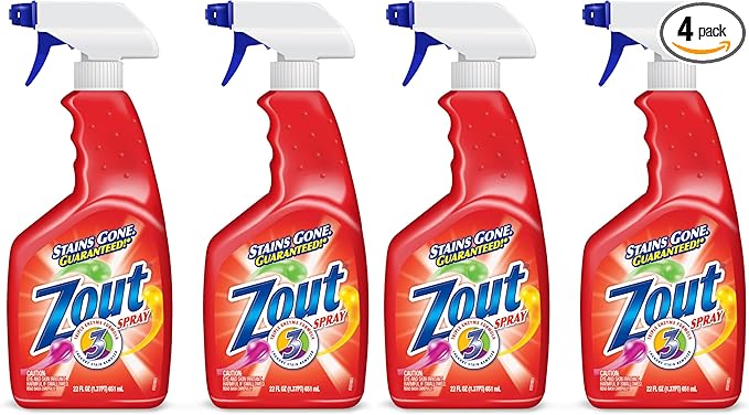 Zout Laundry Stain Remover SprayTriple Enzyme Formula Removes the Toughest StainsMade in the USA22 Ounce Bottles(Pack of 4)