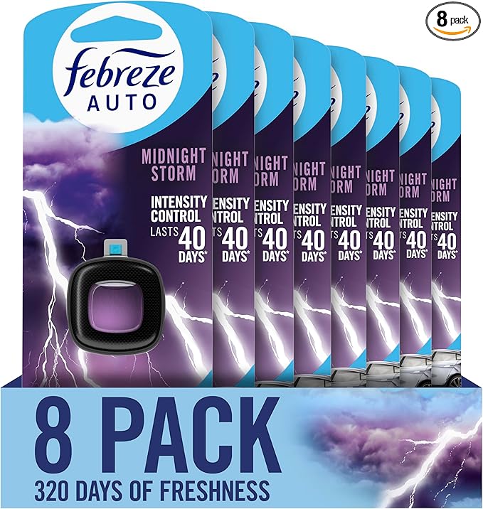 Febreze AUTO Air Freshener Odor-Fighting Automotive Vent Clip Midnight Storm Scent 8 Count