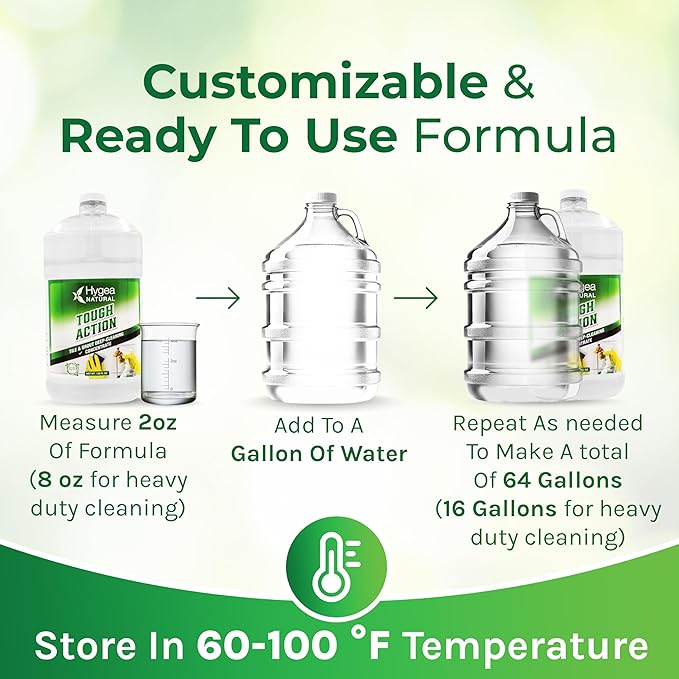 Hygea Natural Tough Action Tile &amp Grout Cleaner Duo - Deep Cleans Dirt &amp Scum Conditions &amp Enhances Stone Color - Acid-Free &amp Residue-Free Biodegradable Formula (24 oz Spray + Concent