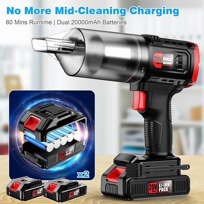 Car Vacuum Cordless 35000PA Strong Suction Handheld Vacuum with 2 Detachable Batteries 60Min Runtime Portable Vacuum Cleaner for Car Detailing Pet Hair Home Couch &amp Office 350ML XL Dust Cup