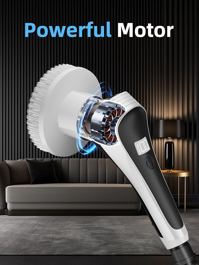 Electric Spin ScrubberCordless Shower Scrubber with Power Display ScreenIP68 Waterproof Bath Cleaning BrushAdjustable Extension Handle &amp 2 SpeedsElectric Cleaning Brush for BathroomKitchenTu