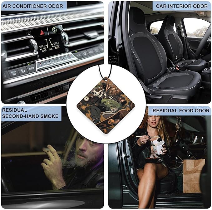 5PCS Car Air Freshener Hanging Personalized Double Sided Steampunk Skull Car Fresheners Long Lasting New Cars Scents Cute Automotive Freshies for Closets Drawers (tea)