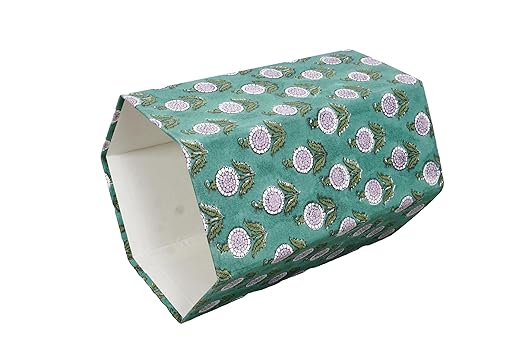 Handmade Cotton Paper Waste Basket Stylish Trash Can for Home or Office (1 Green FLOWAR)