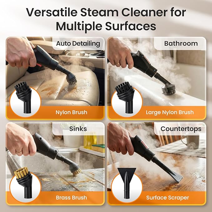 2500W Handheld Steam Cleaner for Home 6-Level High Pressure Steam Gun Steam Machine w/40.6oz Tank Portable Car Steamer for Auto Detailing &amp Cleaning Car Floor Furniture Tile Grout Wall
