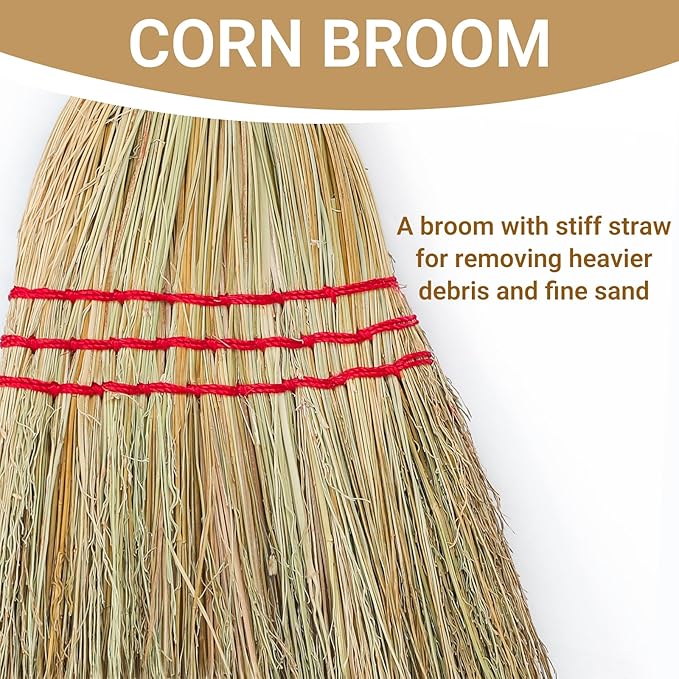 Outdoor Corn Broom Household Indoor and Outdoor Broom Suitable for Sweeping Gravel Fallen Leaves and Sand on Yard Garage Lawn Stone Path and Concrete Floor (Total Length 59)
