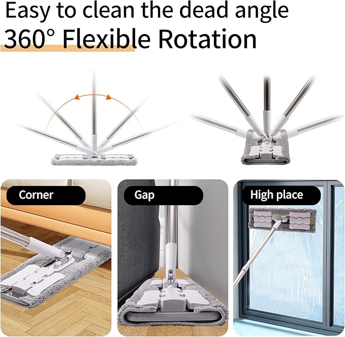 Premium 360° Microfiber Wet Mop for Floor Cleaning 4 Heavy Duty Reusable Microfiber Pads Adjustable Height and Sturdy Steel Hardware Vinyl Tile Laminate and Hardwood Floor Mop Cleaner