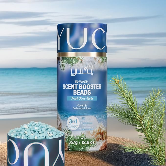 YUCO Scent Beads Laundry NaturalUltra-Concentrated Two-Color Laundry BeadsEffective Fabric DeodorizerSoftenStatic FreeMicrocapsule Technology Scent Lock Fresh Last 12Weeks(Ocean Cedarwood12.6OZ)