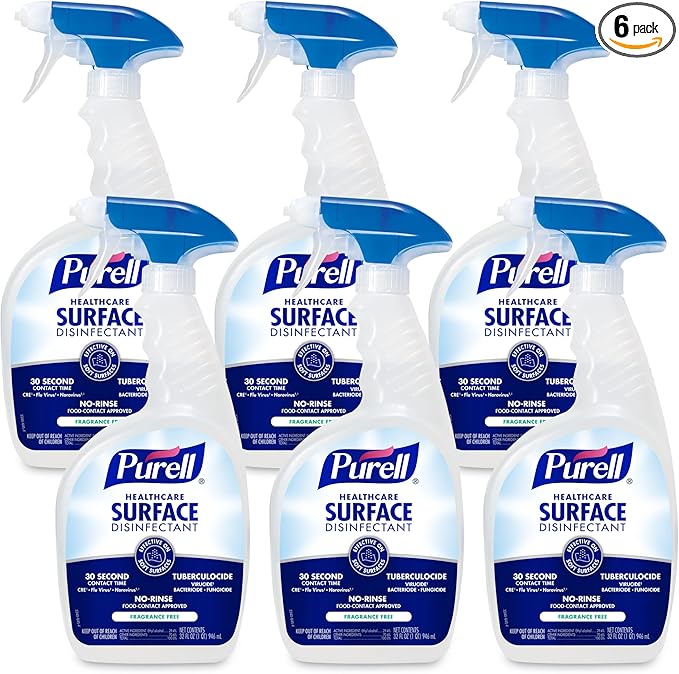 PURELL Healthcare Surface Disinfectant Spray Fragrance Free 32 fl oz Capped Bottle with Spray Trigger in Pack (Pack of 6) - 3340-06