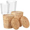 2 Pcs Wicker Trash Can with Lid and Liner 2.7 Gallon and 1.88 Gallon Wastebasket Garbage Can Boho Storage Basket for Bathroom Bedroom Home Office Kitchen