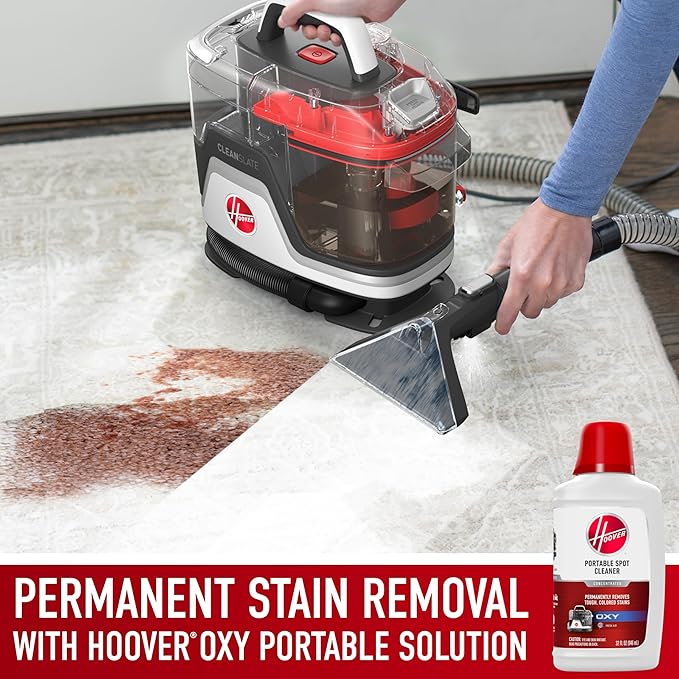 Hoover CleanSlate Plus Portable Carpet + Upholstery Spot Cleaner Machine Powerful Suction with Versatile Tools Pet Stain Remover Car and Auto Detailer Pair with Hoover Carpet Cleaner Solution
