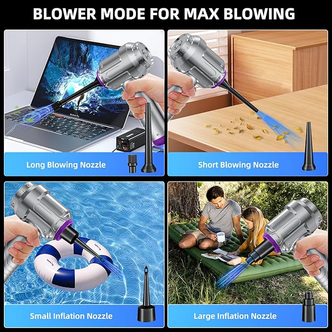 Cordless Vacuum Cleaner - 22000PA Handheld Car Vacuum 4-in-1 Portable Mini Air Duster Rechargeable 3-Speed Small Powerful Gadgets &amp Gifts for Home Office Mattress Carpet Pet (Silver)