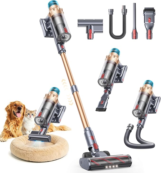 Cordless Vacuum Cleaner 55KPA 650W 70Mins Stick Vacuum Cleaners for Home with Motorized Bed Brush Flexible Hose LED Touchscreen Auto Mode Self-Standing &amp Wall Mount for Pet Hair Carpet Floor