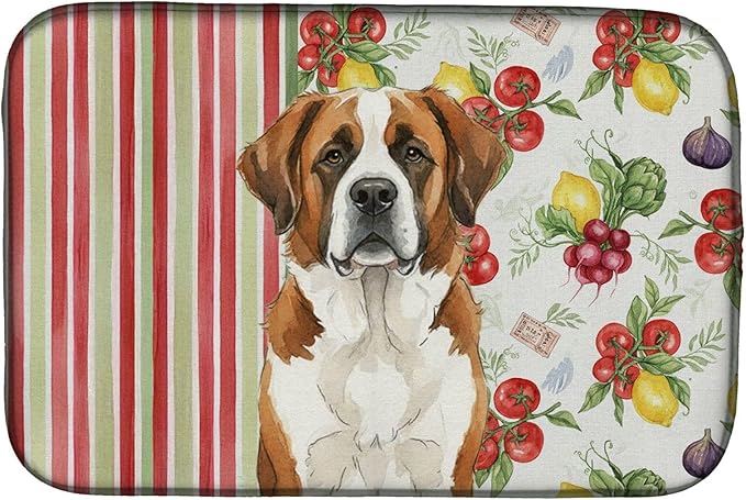 Caroline's Treasures Brown and White Saint Bernard Vegetables Dish Drying Mat Absorbent Dish Drying Mat Pad for Kitchen Counter Dish Drainer Mat for Countertop 14 x 21 Multicolor