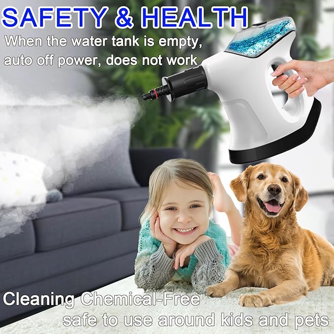 Handheld Steam Cleaner for Home 10S Immediate Heat Hand Held Steam Cleaner with Visualized Large Water Tank &amp 9 PCS Accessories &amp Safety Lock for KitchenCouchFloorWindowCar (WHITE+BLACK