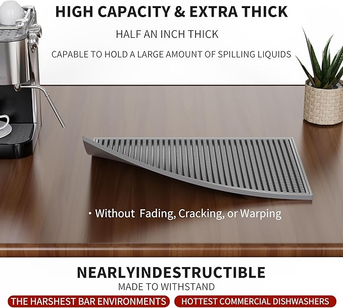 WAFT YEARN 18inX12in Bar Mat Dish Drying Mat Cocktail Service Spill Mats Bartending Countertop Kitchen Coffee Bar Silicone Non Slip Durable Flexible Absorbent Spill Resistant Rubber Heavy Duty Grey