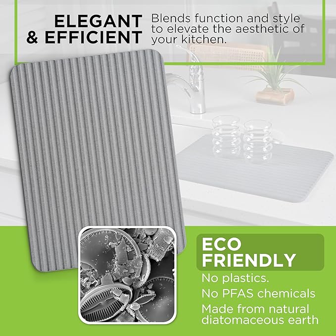Stone Drying Mat For Kitchen Counter – Non Slip Diatomite Stone Dish Drying Mat With Grooved Surface – 11.8 X 15.8 – Water-Absorbent Fast-Drying Stone Sink Mat Minimalist Kitchen Drying Mat