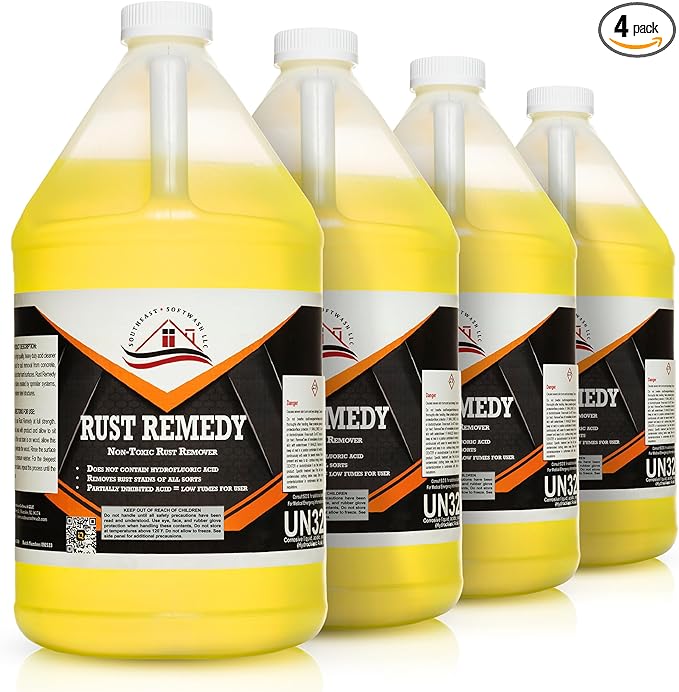 Southeast Softwash Rust Remedy Heavy Duty Rust Remover for Concrete Masonry Wood and Metal | Fast Acting Rust Cleaner for Homes Driveways and Outdoor Surfaces (4 Gallons)