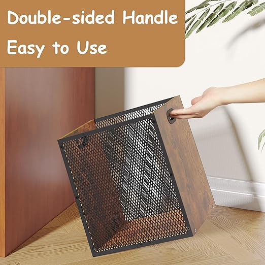 Retro Office Trash Can Iron and Wood Combination Bedroom Garbage Can Rectangular Design Wastebasket with Handle Industrial Style Trash Can for Home Office 4.5 Gallon (Patent Pending)