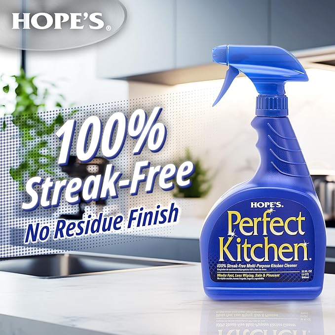 HOPE'S Perfect Kitchen Cleaner Spray - 32 Oz No-Residue All Purpose Cleaning Spray - Multisurface Degreaser for Counters Stoves Microwaves and More - Pet and Home Safe - Pack of 12