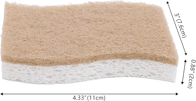 happimess WPE2000A-12SET Natural Plant Based Non-Scratch Sisal Hemp/Cellulose Scrubbing Dish Sponge Cleaning Sponge for Dishes Bathroom Household Beige/White (Set of 12)