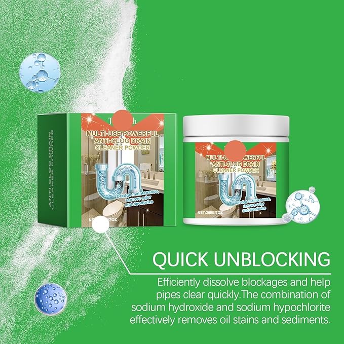 Pipe Unclogging Cleaning Powder - Dissolve Hair Grease &amp Food Residue Clogs Deep Clean Drains &amp Eliminate Odors(3PCS)