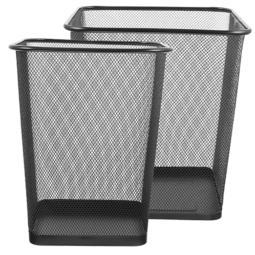 2Pcs Sturdy Mesh Trash Can for Home Office Hollow Design Waste Bin Scratch Iron Wastebasket for Bedrooms Craft Rooms and More