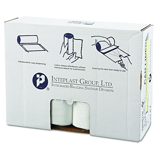 Inteplast Group S434817N 48 Length x 43 Width x 17 Mic Thickness Clear Color HDPE Commercial Coreless Institutional Trash Can Liner (Case of 8 Roll 25 Bags per Roll)