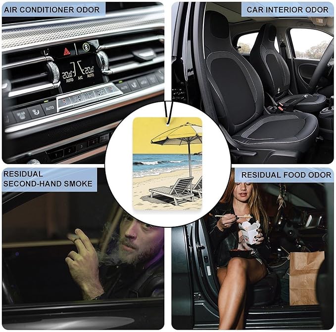 5PCS Car Air Freshener Hanging Personalized Double Sided Summer Beach Car Fresheners Long Lasting New Cars Scents Cute Automotive Freshies for Closets Drawers (tea)