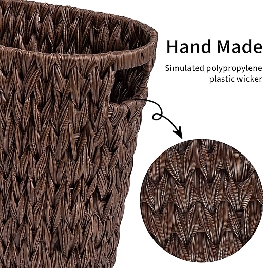 GRANNY SAYS Wicker Waste Basket Waterproof Bathroom Trash Can Bedroom Can Durable Wastebasket with Handles 19 Liters/5 Gallons