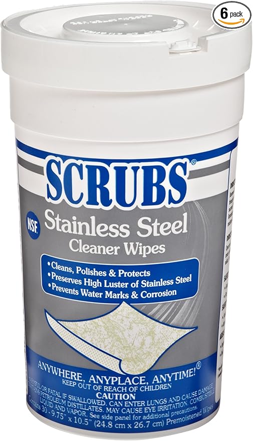 SCRUBS 91930 Stainless Steel Cleaner Towels 9 3/4 x 10 1/2 30 Wipes Per Canister