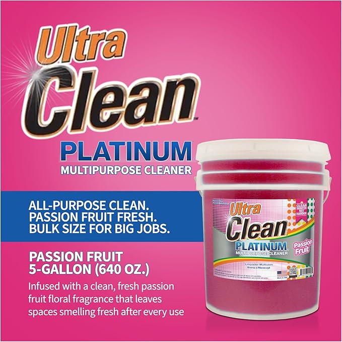 Ultra Clean Platinum Multipurpose Cleaner Non-Abrasive and Bleach-Free for Kitchen Counters Bathroom Floors and Garage Spaces Passion Fruit 5 Gal