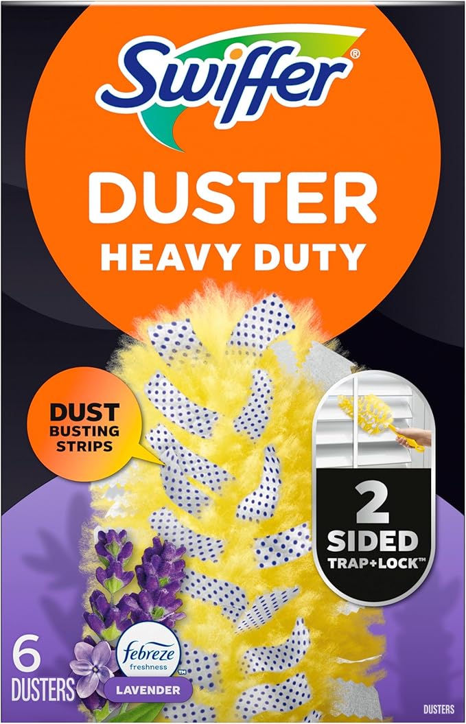 Swiffer Dusters Heavy Duty Multi-Surface Duster Refills for Cleaning Lavender 24 Count (4 Packs of 6)