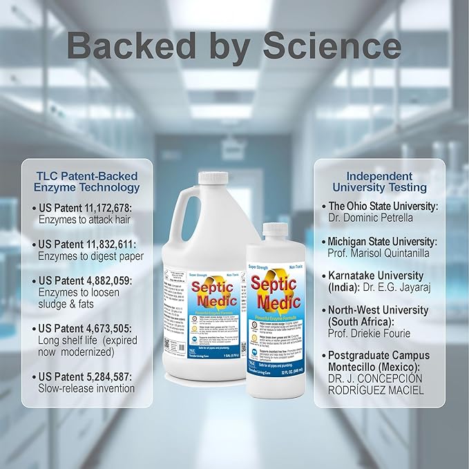 Septic Medic Septic Tank Treatment Enzyme System Cleaner Breakdown Sludge Breakdown Grease and Fat Supports Drainfield and Leach Field Free Flow Backed by Science – 1 Gallon