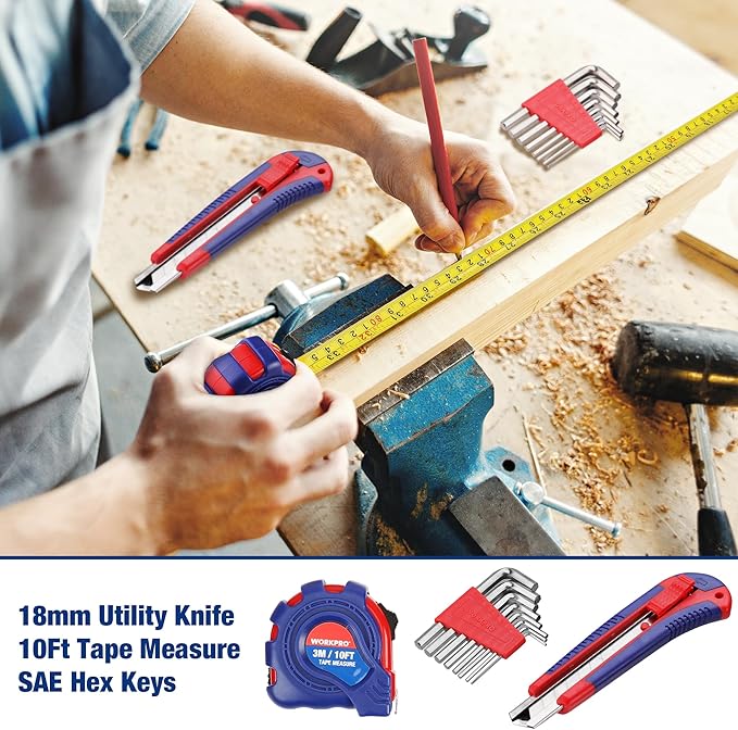 WORKPRO Home Tool Kit 100 Piece Kitchen Drawer Household Hand Tool Set with Easy Carrying Pouch
