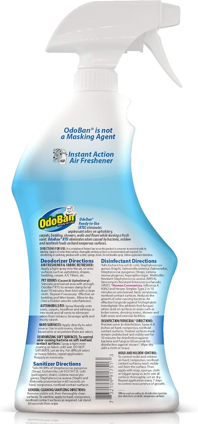 OdoBan Ready-to-Use Disinfectant and Odor Eliminator Set of 4 Spray Bottles 32 Ounces Each Fresh Linen Scent