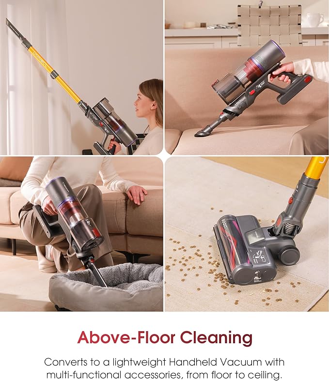 UNINELL HOME Cordless Vacuum Cleaner 50000Pa 580W 70Mins Vacuum Cleaners for HomeAnti-Tangle Stick Vacuum Self-Standing Handheld Vacuum Rechargeable for Pet Hair/Carpet/FloorLED Display