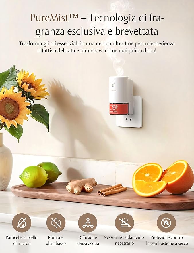 SF101S Smart Wi-Fi Waterless Plug-in Air Freshener 100% Plant-Based Ultrasonic Diffuser Adjustable 120-Day Scent Air Mist Covers 100㎡ for Home Hotel-Jasmine Dew Harmony