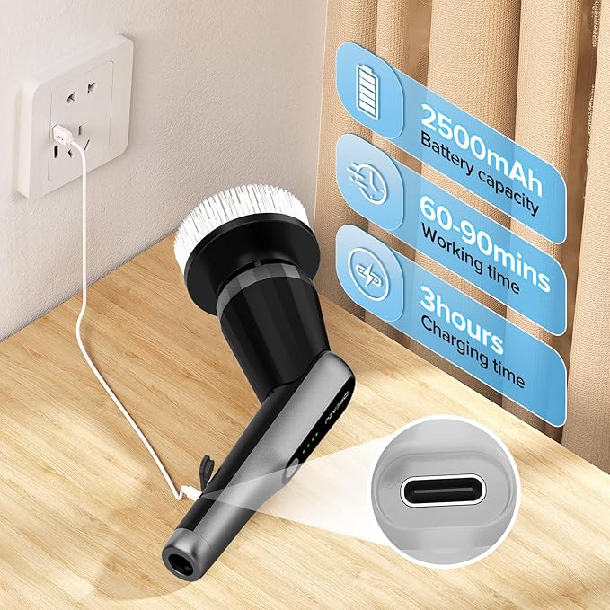 G2-Pro Electric Spin Scrubber - IPX7 Waterproof 12-in-1 Shower Cleaner Brush Retractable Handle &amp 2-Speed for Bathroom Bathtub Kitchen Tile Floors