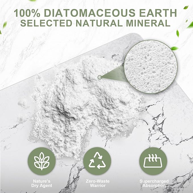 Large Stone Drying Mat for Kitchen Counter 24 × 16 Diatomite Dish Drying Mat Quick Dry Stone Mats Ultra Absorbent Natural Diatomaceous Earth Mats for Dished Bottles White Marble