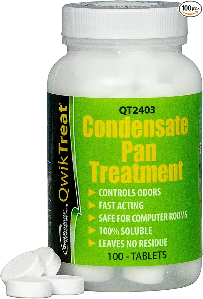QwikTreat Condensate Pan Treatment Tablets AC Drip Pan Tablets Air Conditioner Drain Line Cleaner Control Odors Overflow and Water Damage 100 Tablets