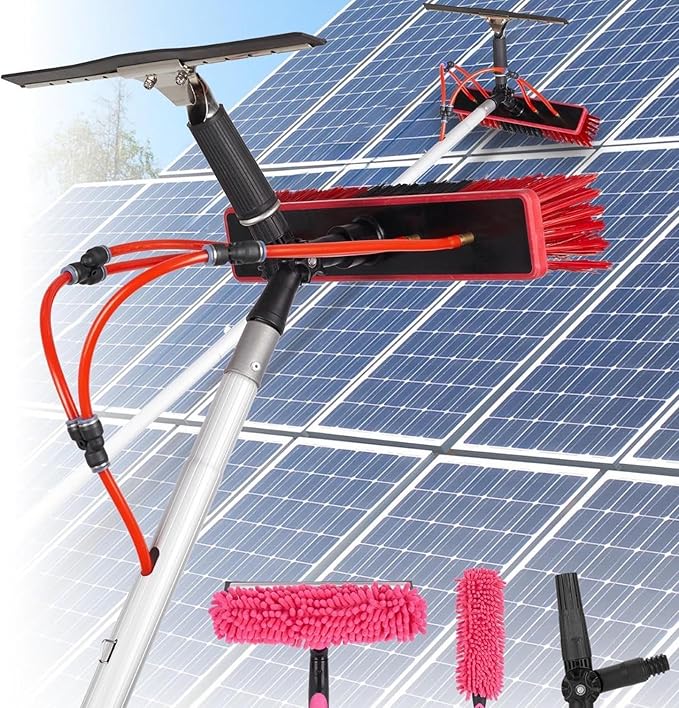 Glass Cleaning Brush Home Water Fed Telescopic Pole Kit Solar Panel Brush Rotating for Photovoltaic PanelTelescopic Window Cleaner - Extendable Water Fed Brush Kit with Pole 9-10m and35cm B