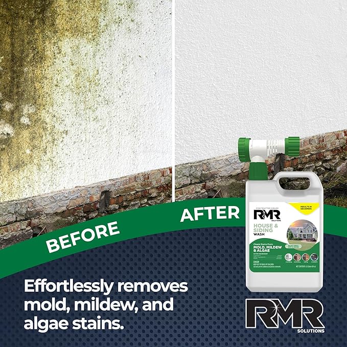 RMR House and Siding Wash - Commercial-Grade Outdoor Stain Remover for Mold Mildew and Algae 64 Ounce Bottle With Hose-End Adapter