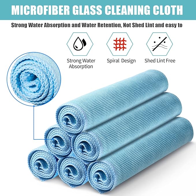 Tatuo 18 Pcs Microfiber Glass Cleaning Cloths (16 x 16) Polishing Cloth - Streak Free - Lint Free - Quickly Clean Windows Glasses Windshields Mirrors Stainless Steel Monitor(Blue)