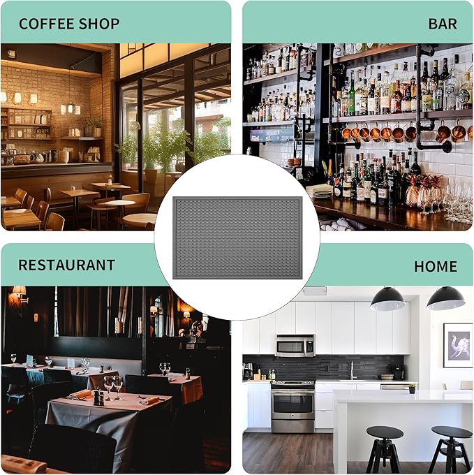4 Pack Grey Rubber Bar Mat for Countertop -Grey 18 x 12 Large Bar Mats for Bartending Spill Mat for Home Kitchen &amp Bar Accessories Dish Drying Cocktail Service Mat