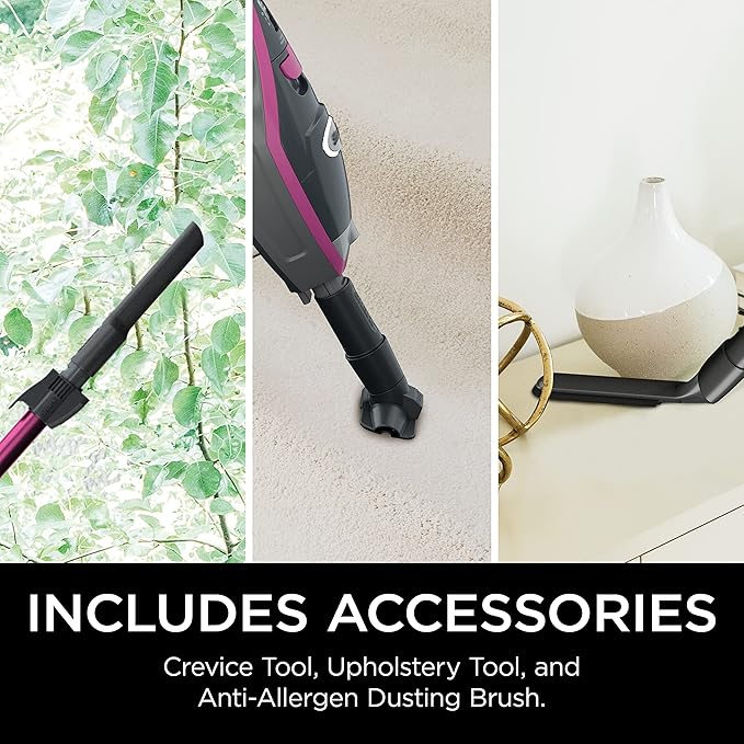 Shark HV371 Rocket Pro DLX Corded Stick Removable Hand Vacuum Advanced Swivel Steering XL Cup Crevice Tool Upholstery Tool &amp Anti-Allergen Dust Brush Fuchsia Capacity