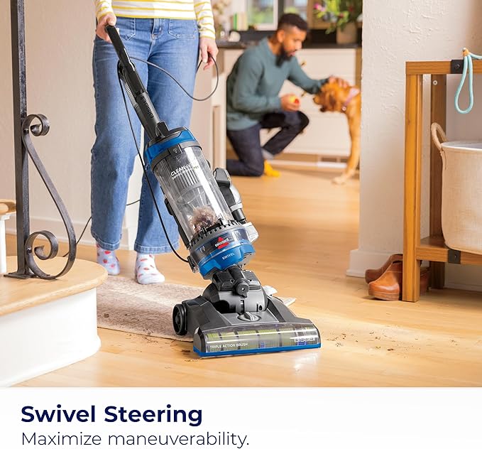 Bissell CleanView Swivel Rewind Vacuum with Automatic Cord Rewind TurboEraser Upholstery Tool Triple Action Brush Roll Swivel Steering Extension Wand Easy-Empty Dirt Tank Multi-Cyclonic Suction