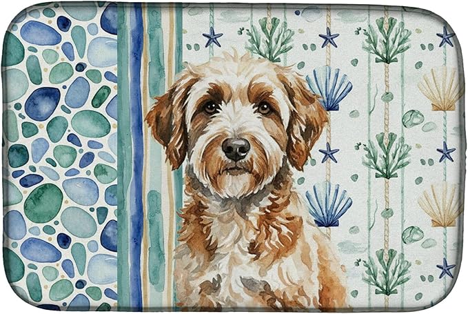 Caroline's Treasures Lagotto Romagnolo Coastal Sea Glass Dish Drying Mat Absorbent Dish Drying Mat Pad for Kitchen Counter Dish Drainer Mat for Countertop 14 x 21 Multicolor